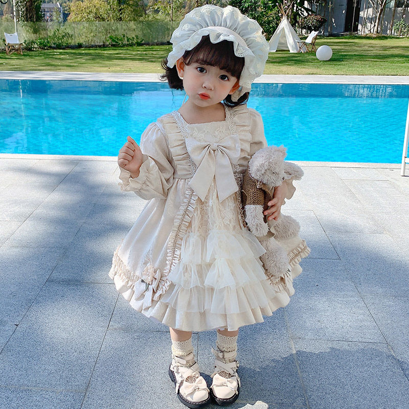 ロリータプリンセスドレス韓国刺繍レースドレス春秋新作ガールズファッション誕生日ドレスロリータ