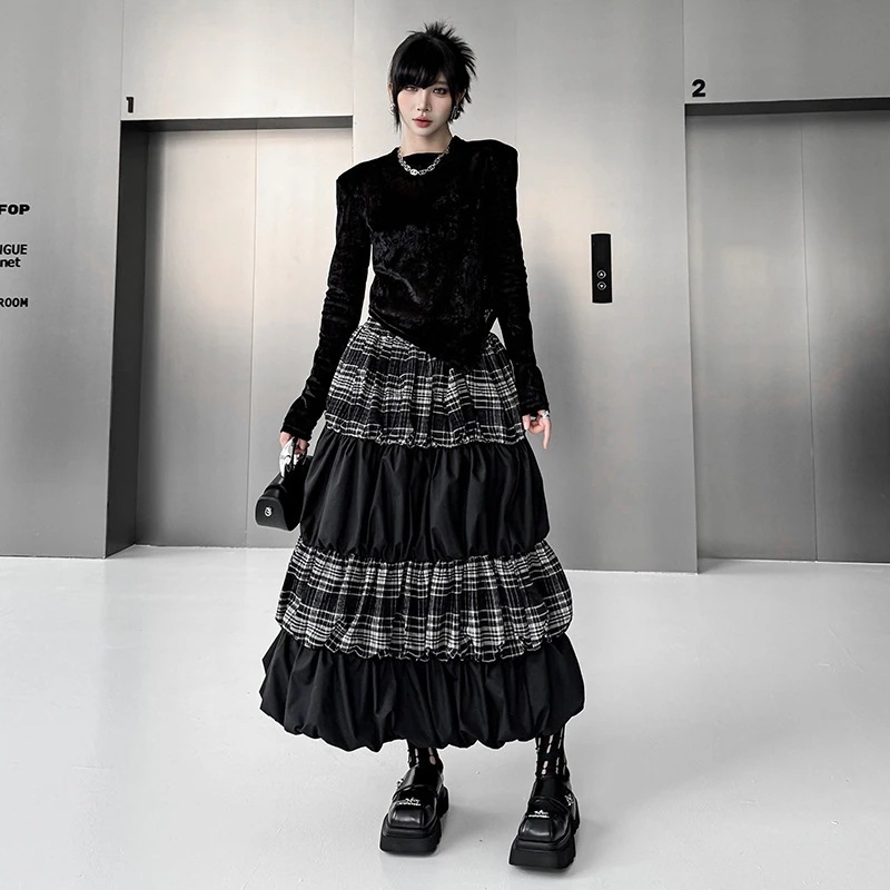 2026秋 カラーブロックバブルロングスカート（デザイン）