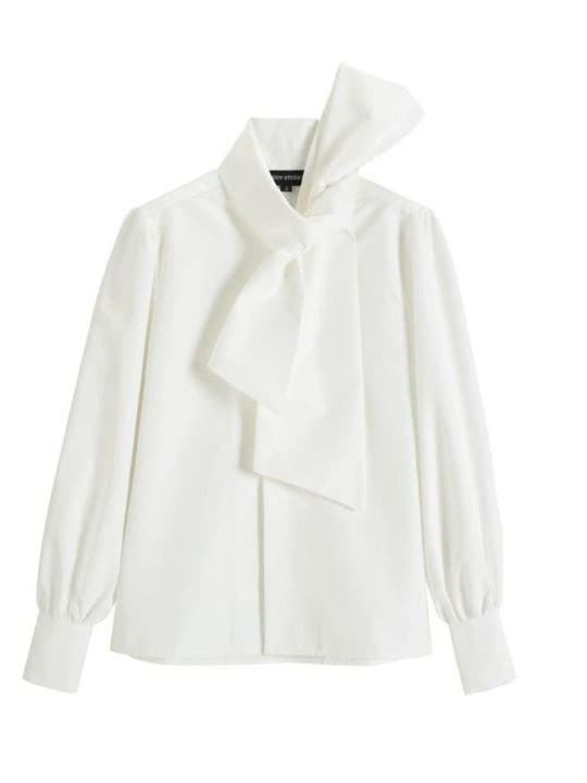 トップス レディース おしゃれ 白 フレンチ クラシック スカーフカラー シャツ 春 個性