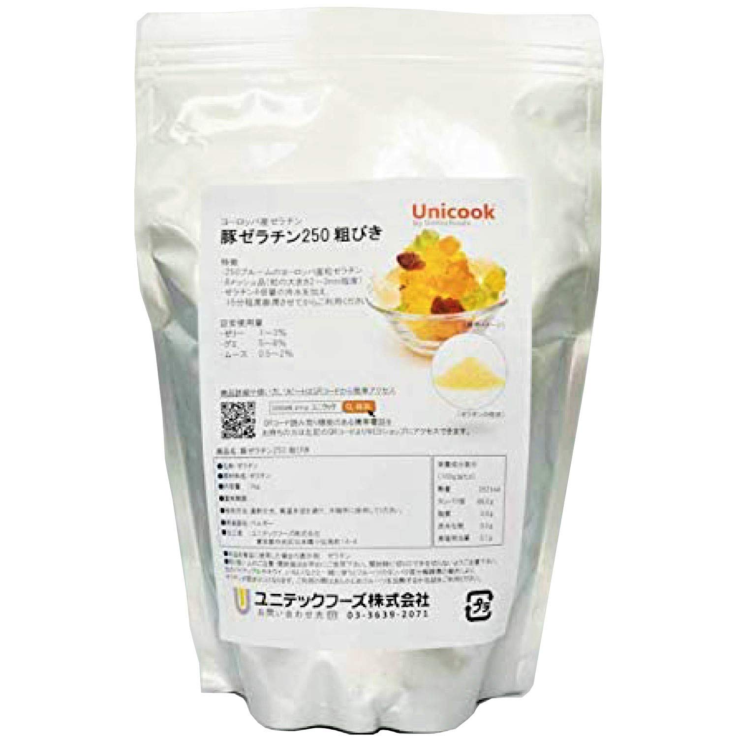 豚ゼラチン250 [ 粗びき ] Unicook 【透明性が良くゼラチン臭が少ない】 高グレードな豚由来 (1kg) 大容量 業務用