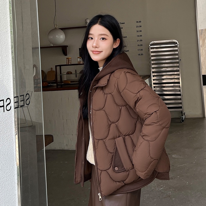 冬アウター 韓国風 冬の女性用 コットンコート フード付きジャケット ゆったり ショート丈 綿入れ
