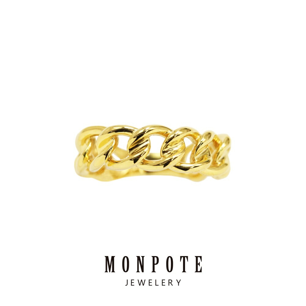 モンポット 指輪 レディース シンプル 普段使い チェーンリング 太め 太い 大きいサイズ 13号 15号 17号 上品 おしゃれ イエローゴールド シルバーリング プレゼント 大人 女性 誕生日 結