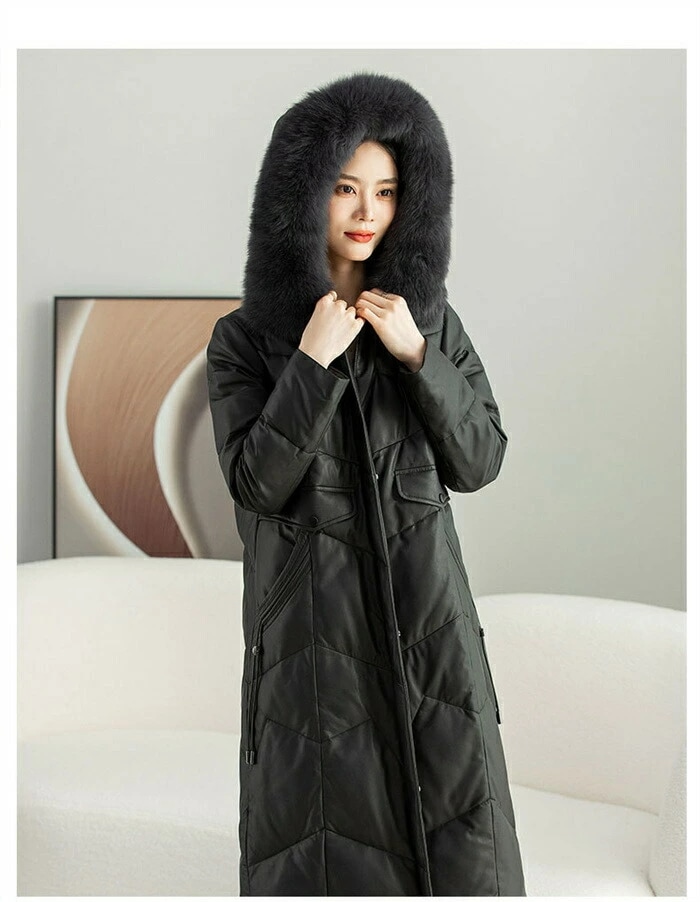 ダウンコート レディース レザーコート ロング ラムレザーコート 本革 羊革コート アウター きれい レディースコート ロングダウンジャケット 黒 通勤 冬 フォックスファー OL 防寒着 ダウンジャ 29,880円