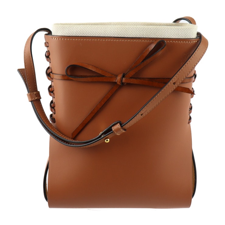 超美品 LOEWE ロエベ ショルダーバッグ A858I01X01 IKEBANA イケバナ キャンバス カーフレザー ブラウン ナチュラル クロスボディバッグ リボン 本物保証 中古