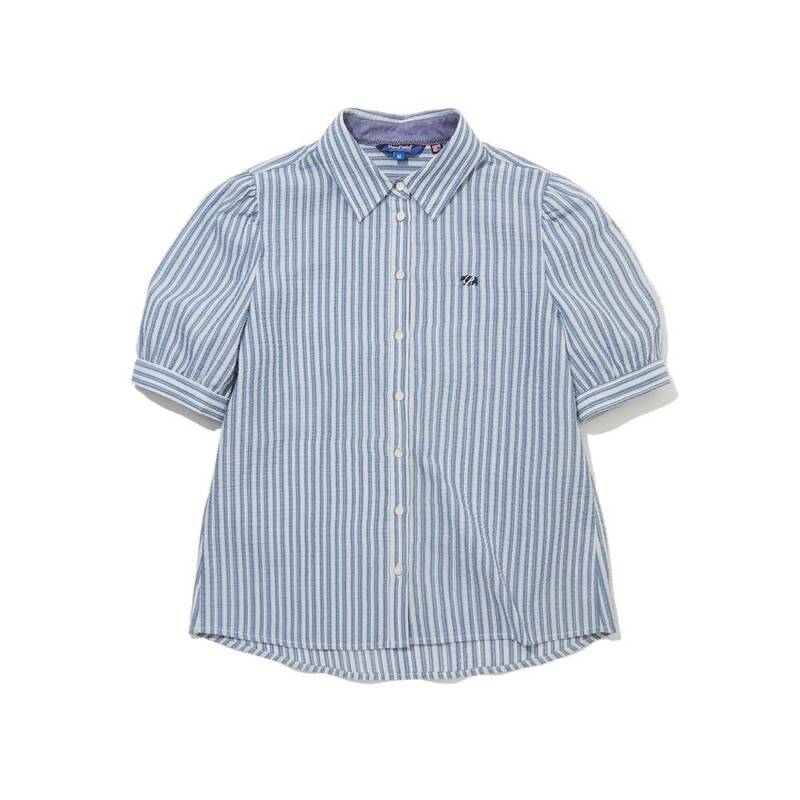 ペンフィールド PENFIELD 刺繍入りパンチングストライプパフシャツ ブルー FS2WR27F 481442