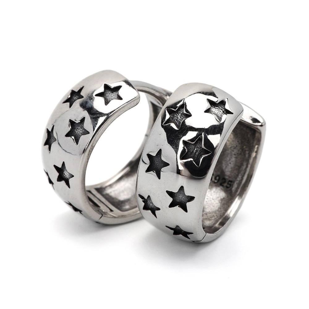 シルバー925 甲丸ピアス スター [ce338]