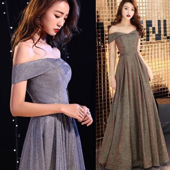 パーティードレス ロング ドレス 演奏会 結婚式 お呼ばれ 二次会 オフショル ラメ キラキラ Aライン おしゃれ フレア ゴールド シルバー 華やか 10代 春 秋 安い 20代