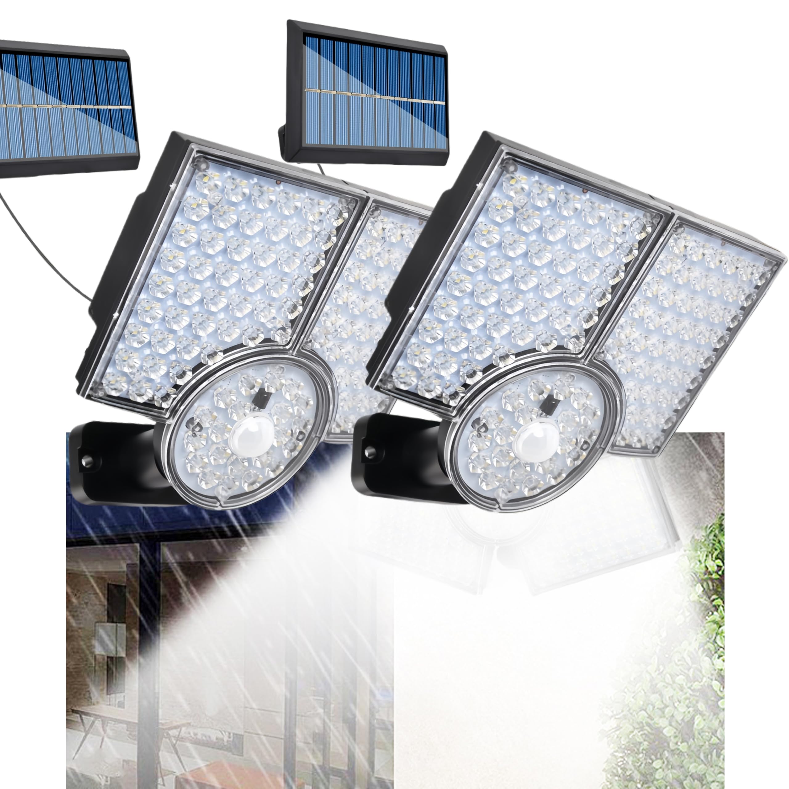 ソーラーライト LEDセンサーライト 六角結晶状レンズ 光の均一な分布 拡散 明るさの向上効果をもたらす 防水 セキュリティ 防犯 投光器 分離型 IP65防水 屋外照明 LED作 60630