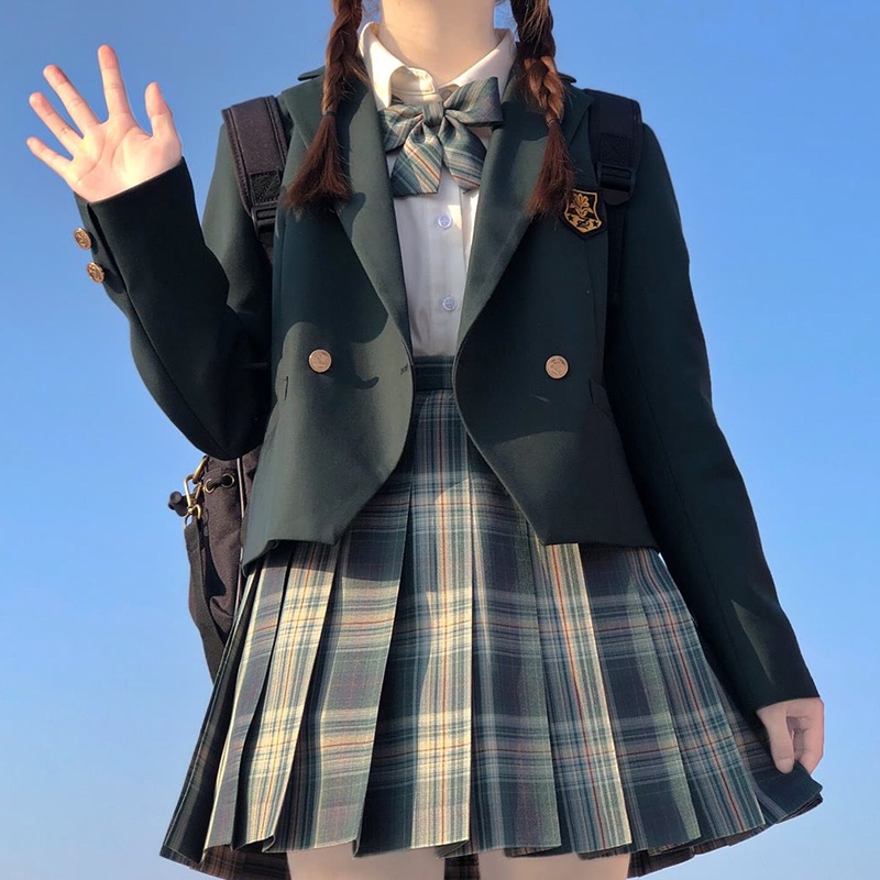 ベーJK制服スーツ学校の供応感一粒ボタン小さなブレザー女子学生短い制服クラス服