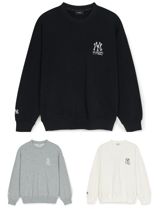 3AMTB0551 正規品保証 関税負担なし 韓国限定販売 冬の新商品 男女共用 ベーシック 背中 ビッグロゴ オーバーフィット マンツーマンTシャツ ニューヨークヤンキース