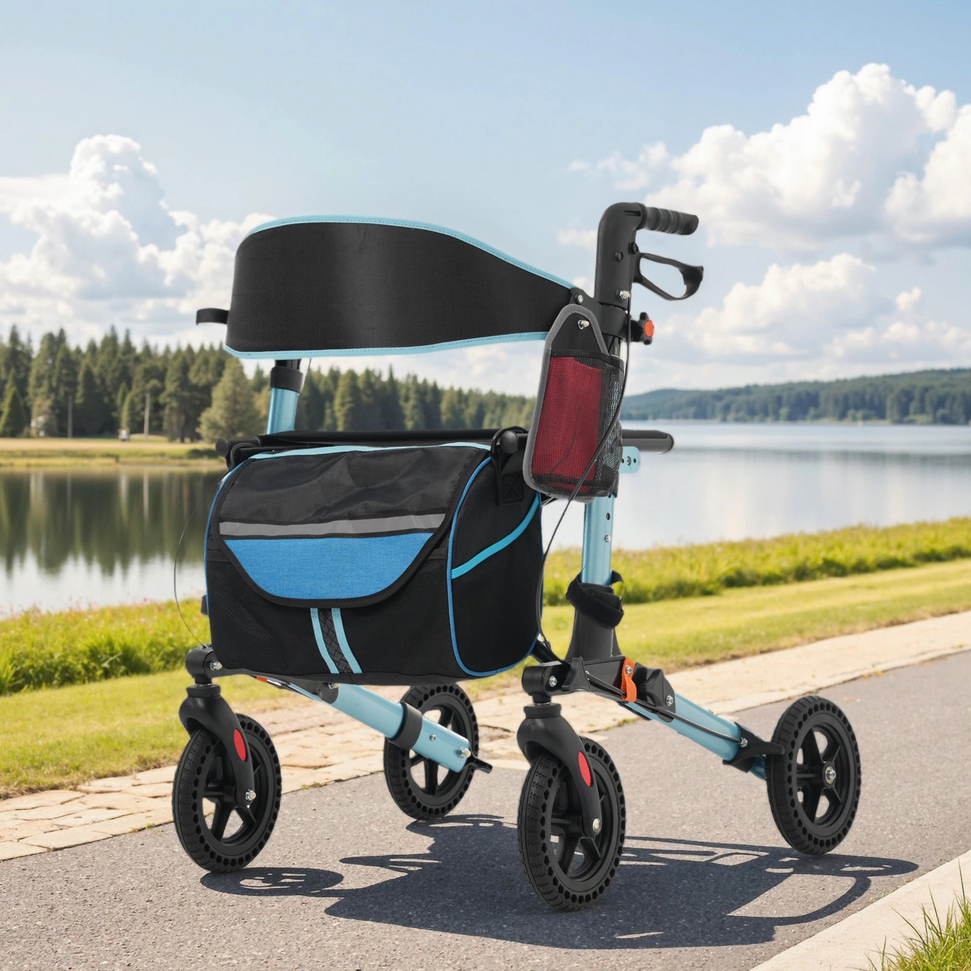 【国内発送】歩行器 歩行車 シルバーカー 室外用 折りたたみ可能 杖置き 6段階調節可能 座面付き 四輪 キャスター付き おしゃれ 座れる 散歩 シニア 歩行補助 買い物 ショッピングカー大容量老人車