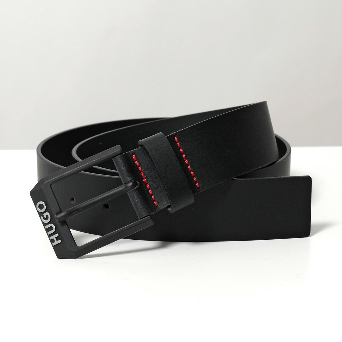 HUGO BOSS RED ヒューゴボス ベルト Gelio-B Sz40 50503404 メンズ レザー マットブラック ロゴディテールバックル 001