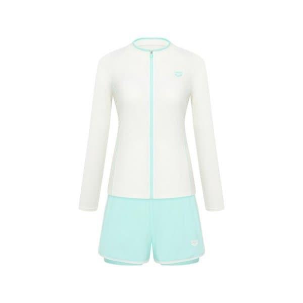 女性ウェービーレギュラーフィットジップアップラッシュガード3PCSセット (A6BL1PS01_WHT)