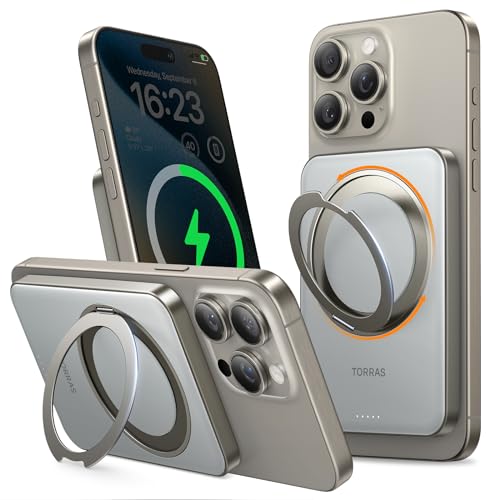 【2024最強版・360回転スタンド】TORRAS モバイル バッテリー MagSafe対応 マグセーフ充電器 2台同時充電可能 急速充電 携帯充電器 ワイヤレス充電器 マグネット 軽量 小型 500