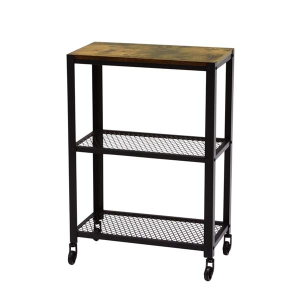 ビンテージ風 収納ラック/収納棚 3段 幅60奥行30高さ87.5cm スチールフレーム キャスター付き 組立品