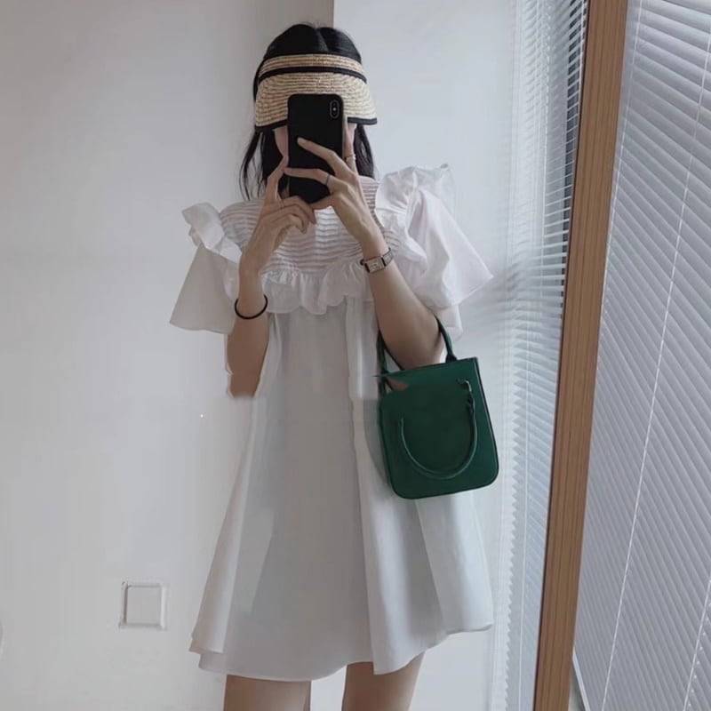 3color レディース ワンピース パフスリーブ 半袖 ロング丈 ガーリー フェミニン 大人カジュアル お洒落 春夏 春 夏 秋 ママ ママコーデ 20代 30代 40代 デート お出かけ 普段使い