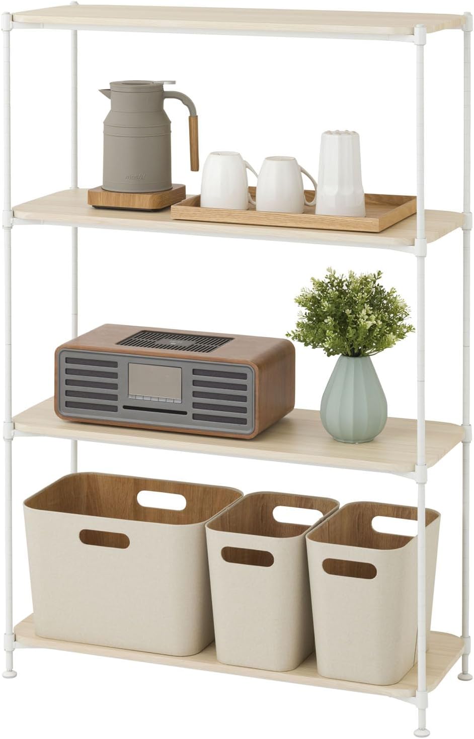 暮らし整う美見え 収納ルミナス12.7mmスチールラック ウッドシェルフ 仕様C12-W804WH ホワイト×ナチュラル 幅80.5×奥行き31.0×高さ m 棚板サイズ 幅79.5×30.0cm