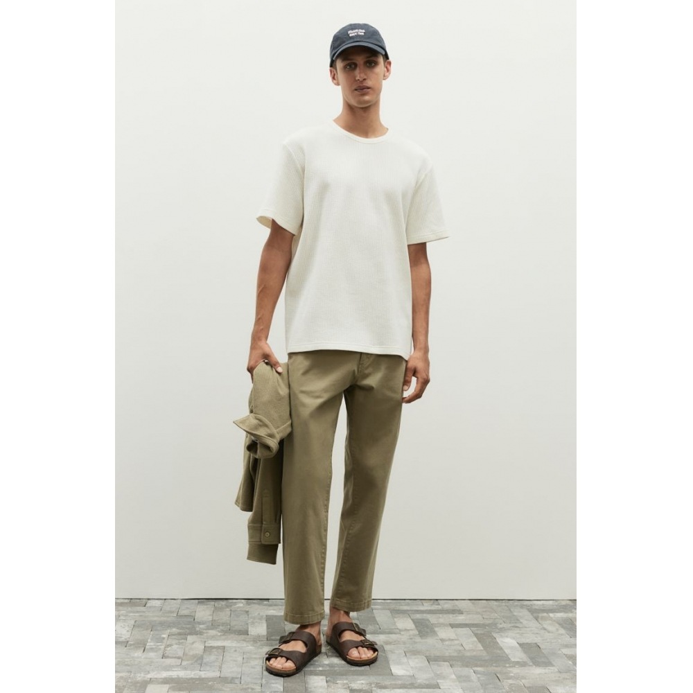 H&M レギュラーフィットワッフルテクスチャー Tシャツクリーム