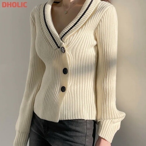 [メガ割りSALE]配色Vネックカラーラップ調カーディガン