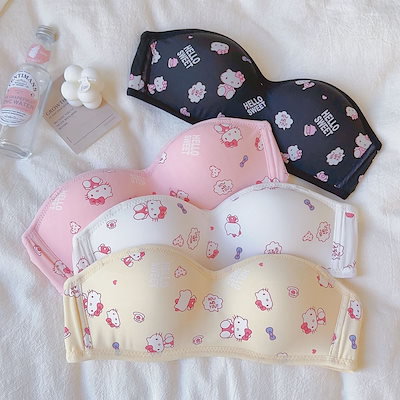 ハローキティ レッド ブラジャー 、ショーツセット　ビンテージ HELLO KITTY ハローキティ ノンワイヤーブラ LL ブラセット