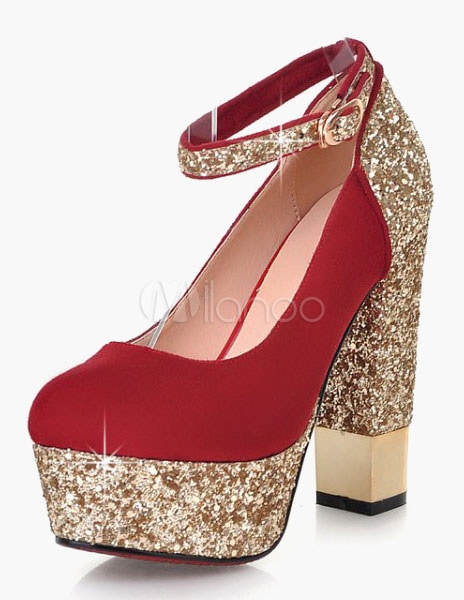 レッドスパンコールセクシーなプラットフォームはマイクロスエードの女性のためのポンプポンプ 6,676円