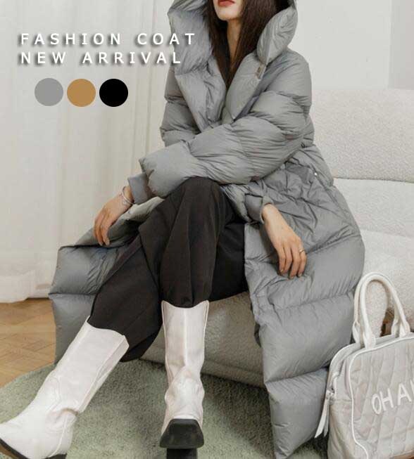 レディースコート ダウンジャケット ダウンコート 高級感 上品 キレイめ 冬 フード付き 無地 ３色 20代30代40代 韓国風 ゆったり 厚手 暖かい 通勤 お出かけ 旅行 アウター