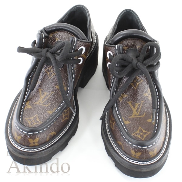 LVボブールライン ダービー モノグラム #36 レディース 黒 カーフレザー ブラック ブラウン シューズ 靴 ローファー