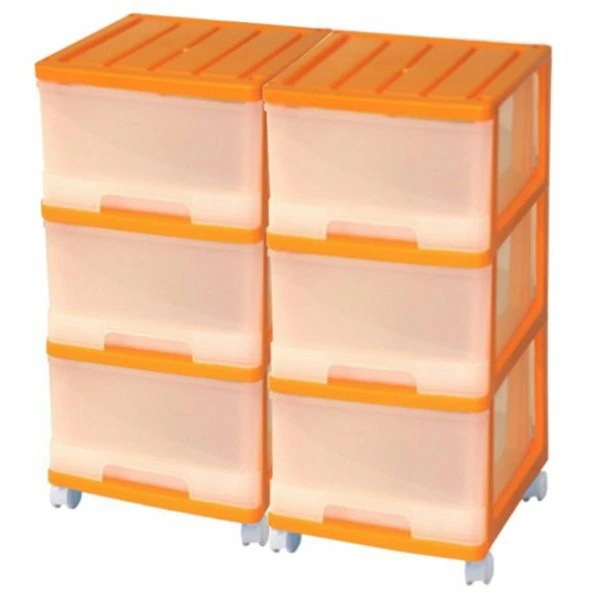 完成品 収納ケース プラスチック 引き出し 深型 3段 2個組 おしゃれ オレンジ キャスター付き
