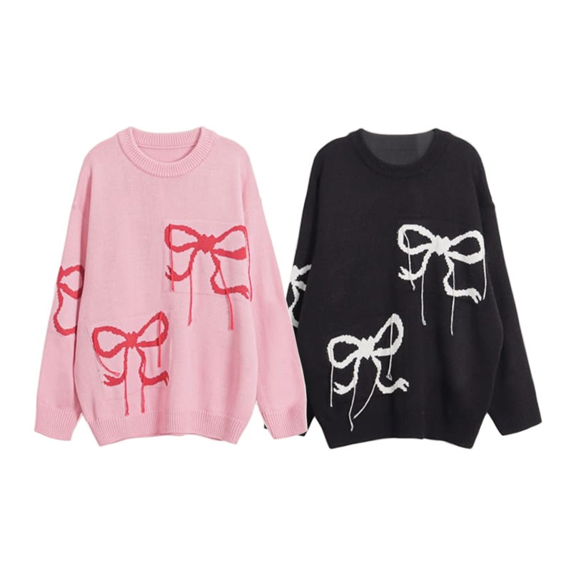 [IVE ウォニョン 着用] VINTAGE HEART RIBBON KNIT 2color 韓国 アイドル 長袖 レディース メンズ 春 おしゃれ 大きいサイズ ゆったり