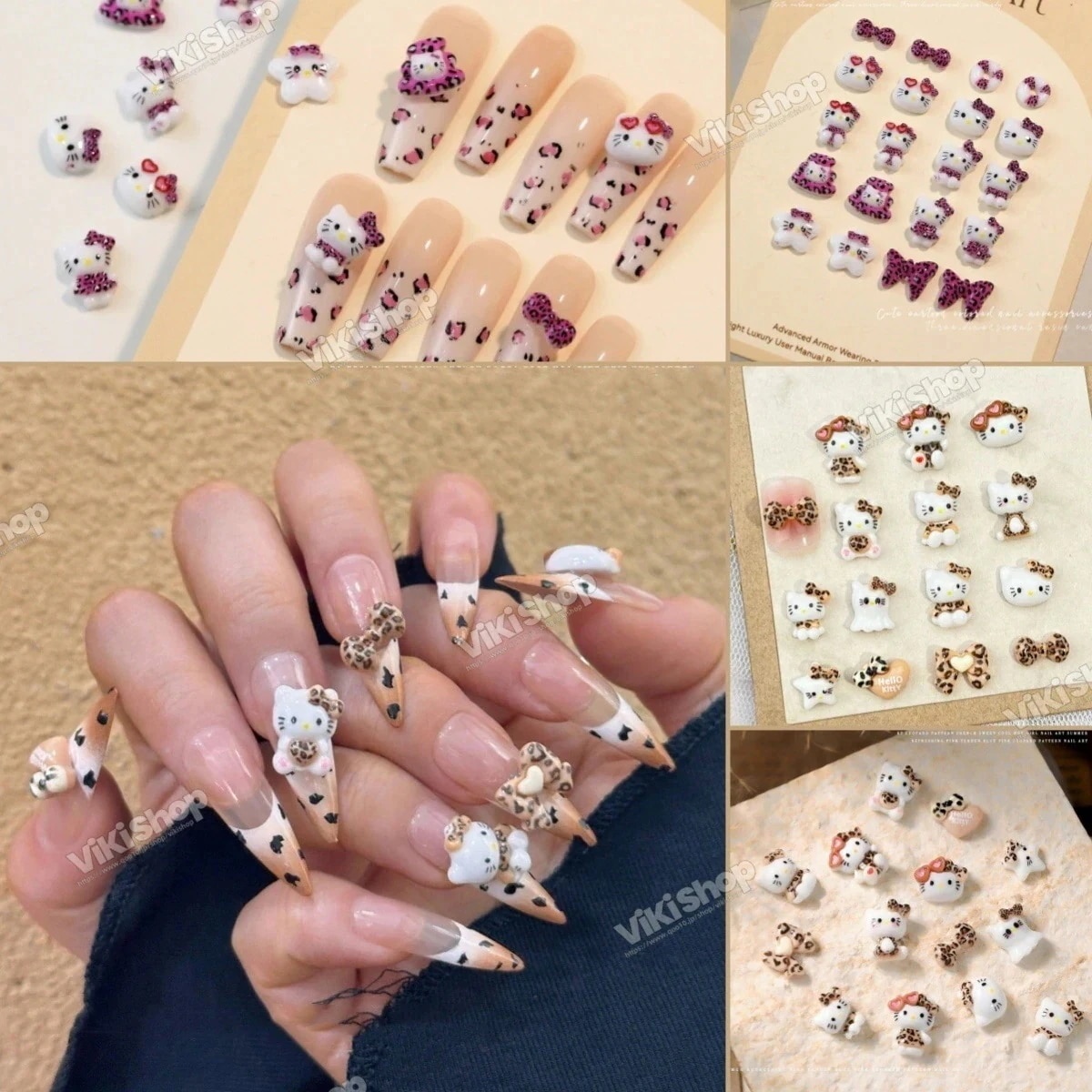 3日出荷ヒョウ柄キティ ネイルパーツ キティちゃん ネイル ネイルチップ ネイルシール ネイルアート キャラクター ジェルネイルアクセサリー 樹脂ネイ54