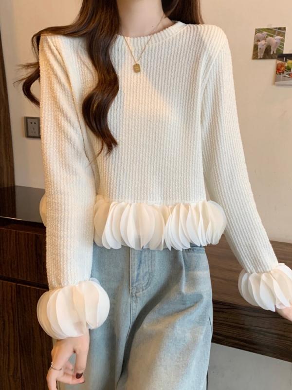 レディース トップス ニット オシャレ 韓国 スタイル カワイイ カジュアル セーター カーディガン 長袖 ニット 秋 冬 インナー デザイン ルーズ ショート スタイル ブロック トップ シフォン
