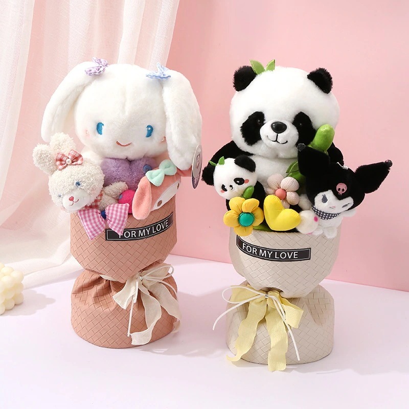 漫画パンダハグドールブーケガールフレンドへの誕生プレゼント完成人形ブーケ