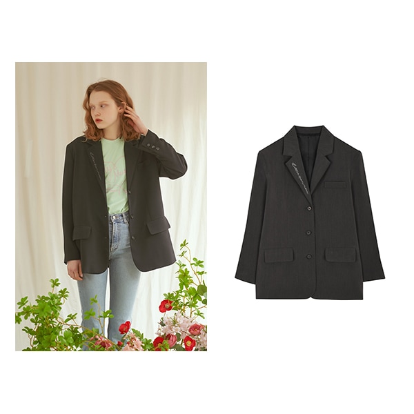 [キムヒェユン 着用] カラー刺繍シグネチャージャケット (チャコール) 韓国ファッションスタイル 韓国の人気ブランド 女性上着 カジュアル