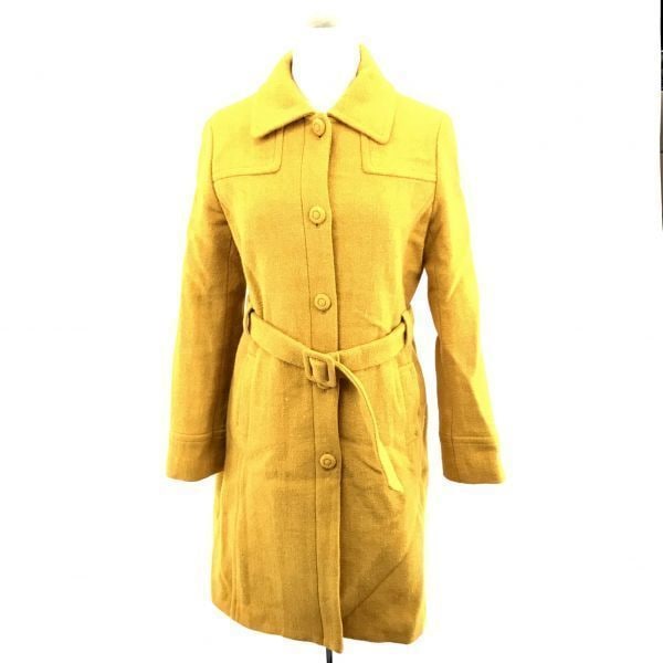 ビームス×ハリスツイードピュアウール/ロング丈ステンカラーコート/アウター【Womens size-M/黄色】 Ray BEAMS/×HARRIS TWEEDBA975L
