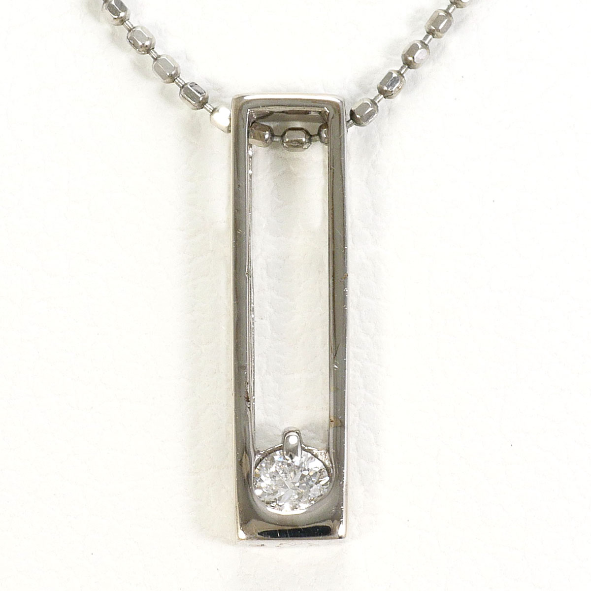 K14 14金 WG ホワイトゴールド ネックレス ダイヤモンド 0.08ct 総重量約1.6g 約39cm 中古