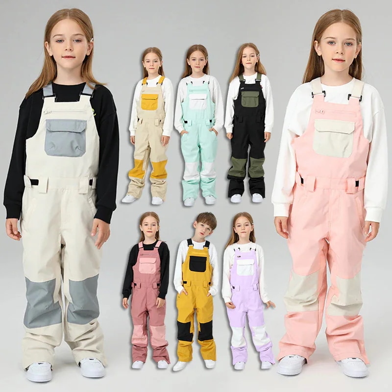 スノーボード ウェア キッズ つなぎ ビブパンツ オールインワン ワンピース スキーウェア スノボウェア ロングパンツ 女の子 男の子 子供 ボトムス 耐水度10000mm