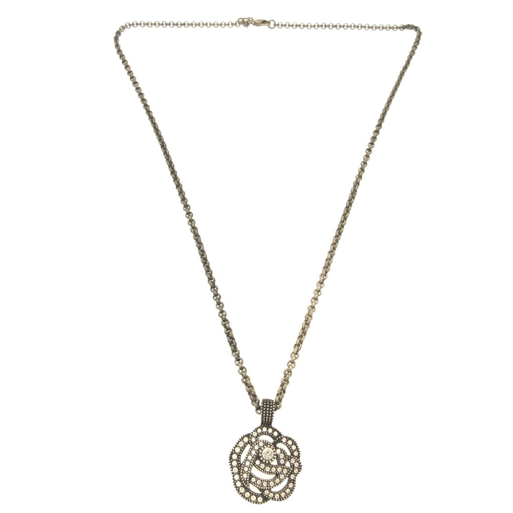 美品 クリスチャンディオール ラインストーン ネックレス メタル/メタル ガンメタリック 0084【中古】Christian Dior レディース