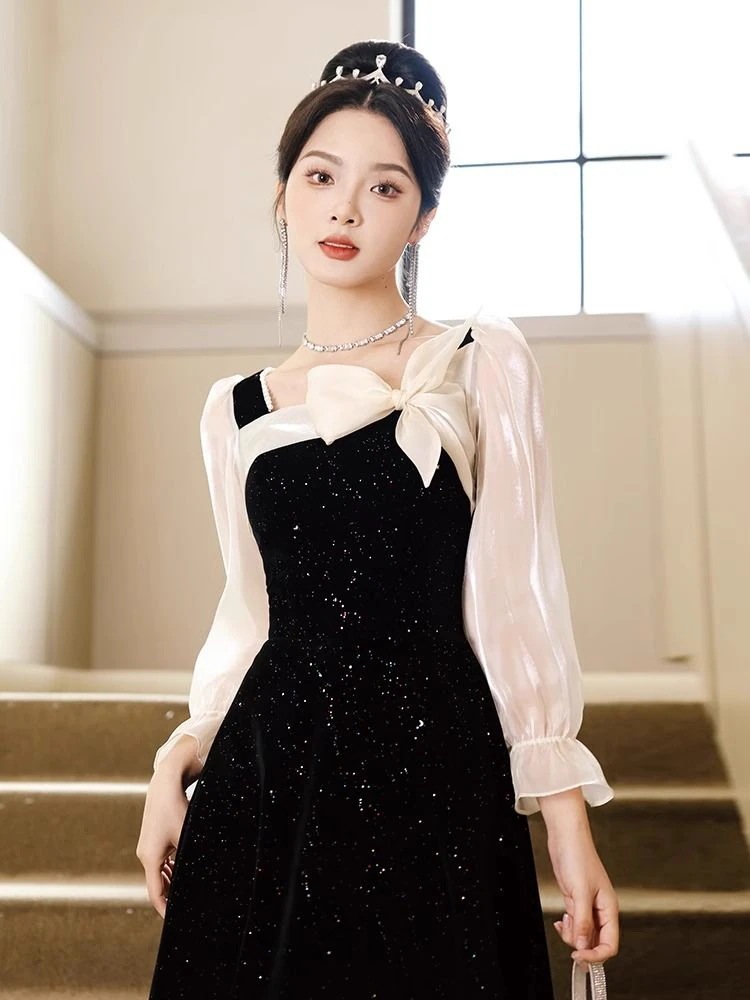 結婚式 ドレス パーティードレス パーティドレス パーティードレス 二次会 ワンピース ロングドレ ブラックグリッターバタフライイブニングガウンワンピース