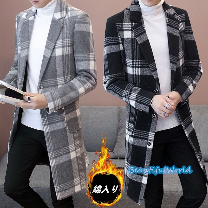 チェスターコート メンズ ミドルコート ロングコート ビジネスコートチェック柄 冬服アウター 紳士服 防寒 保温 秋冬 暖かい暖かい 防寒着N33