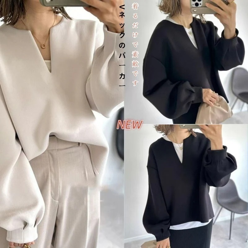 大人気！ 日系2025春新型丸型Vネック長袖 ブラウス トレーナ スウェットー レディース エアレイヤーカジュアルトップスカジュアル百合パーカー