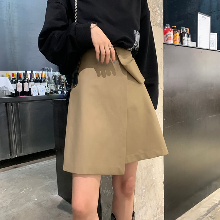 2color レディース スカート アシンメトリー ラップスカート イレギュラーヘム 台形スカート