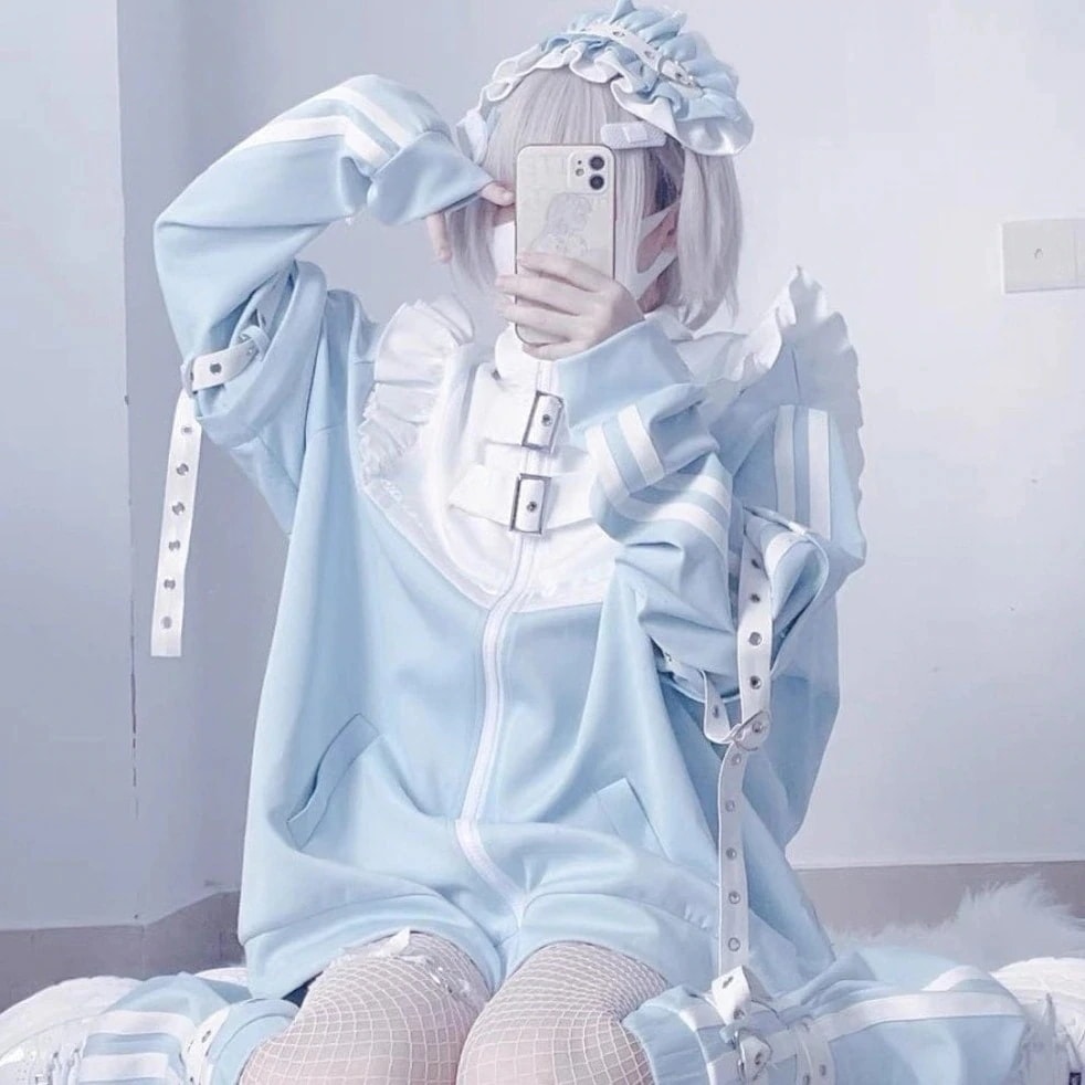 バイオエンジェル水色システム取り外し可能スリーブコートセットサブカルチャー 地雷系量産型メガ割