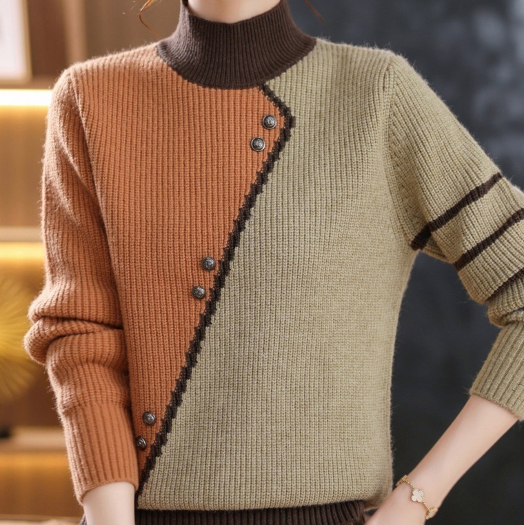 くすみカラー 配色 デザイン ニット トップス セーター 長袖 ハイネック 可愛い きれいめ シンプル カジュアル 上品 おしゃれ レトロ 可愛い 女子 こなれ感 ラフ ルーズ 8,284円