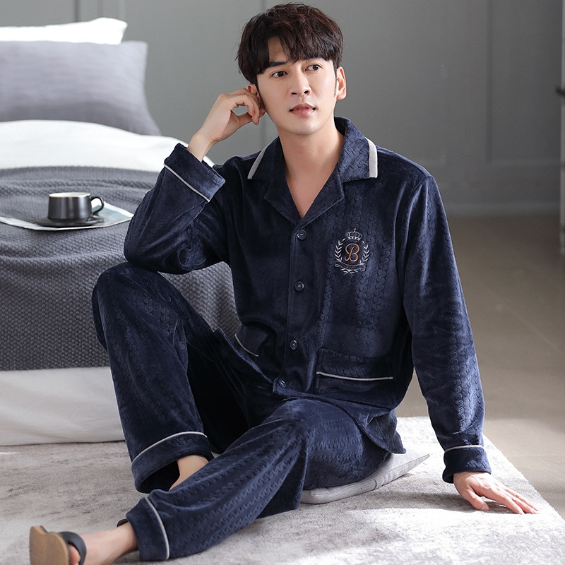 メンズ秋冬ベルベット肥厚コーラルベルベットスーツ冬スタイルアイランドベルベットホーム服は冬に屋外で着用可能