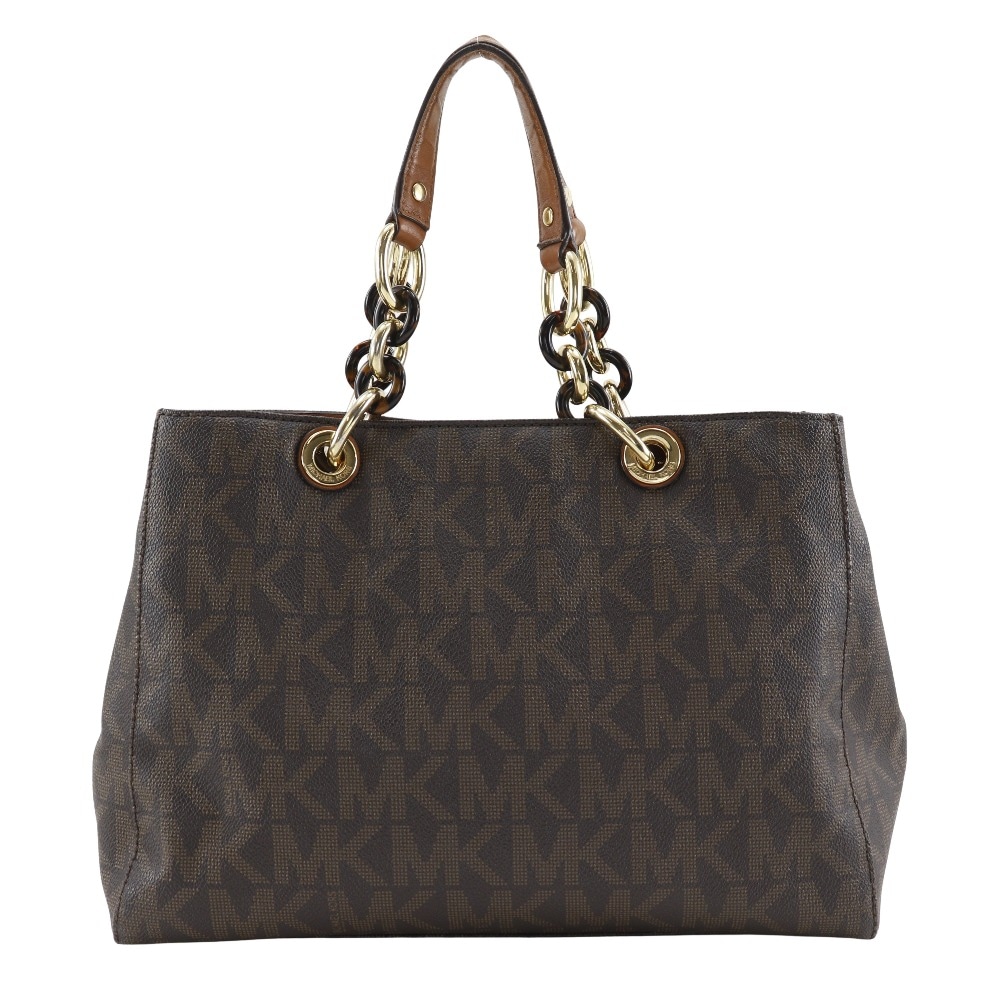 MKシグネチャー ハンドバッグ PVC レザー 茶 レディース 中古品