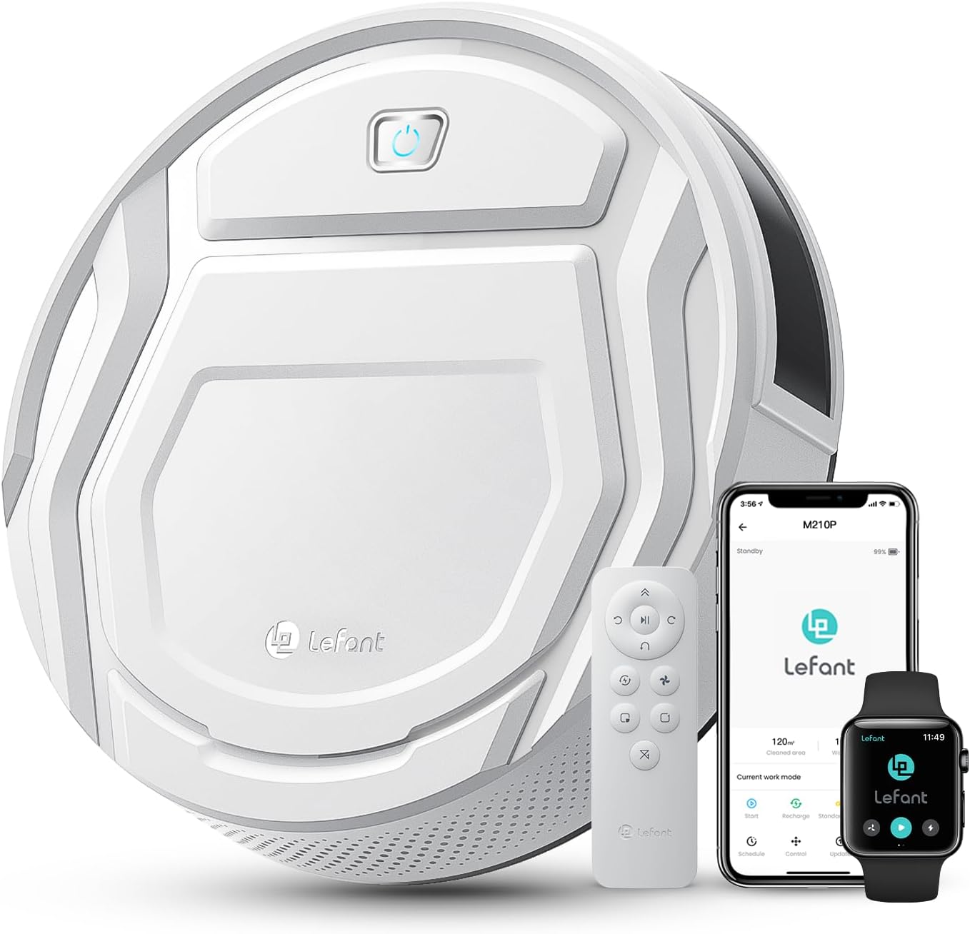 Lefant M210P ロボット掃除機「コンパクト設計 2200Pa強力吸引 120分連続稼働 WiFi・アプリ・音声対応（Alexa/Google）・Apple Watch対応・カーペット加圧・