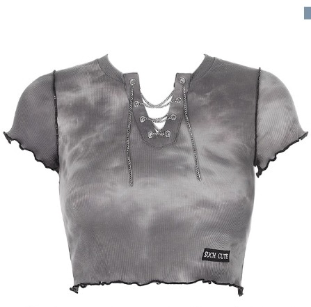 トップス カットソー ショート丈 半袖 レースアップ デザイン 美ライン チェーン ニュアンス 伸縮性 カラバリ かわいい 大人可愛い きれいめ シンプル カジュアル 大人 上品 おしゃれ お洒落