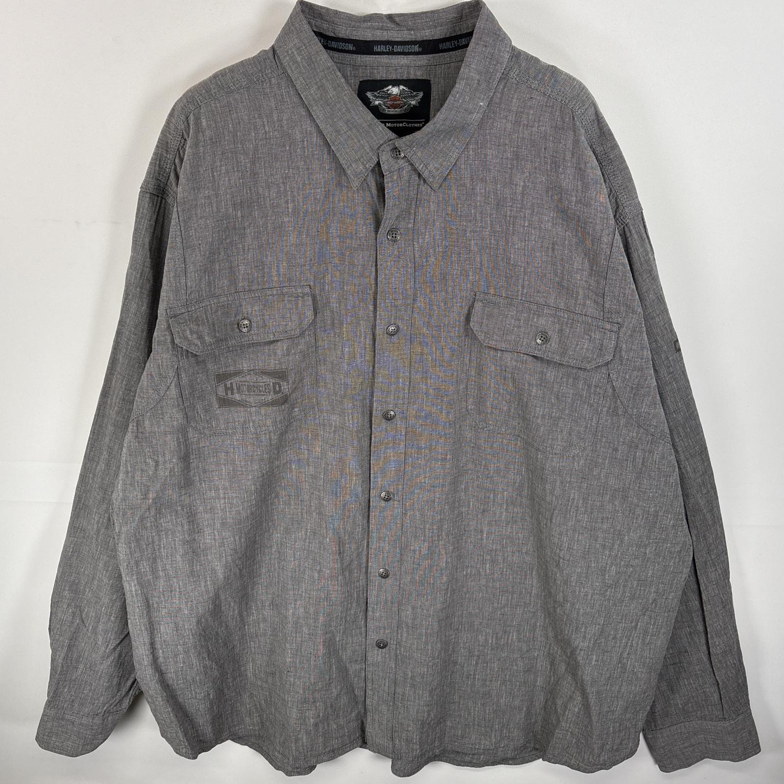 古着 長袖シャツ メタルボタン フラップポケ 染み込みプリント 4XL グレー系 メンズ 6,391円