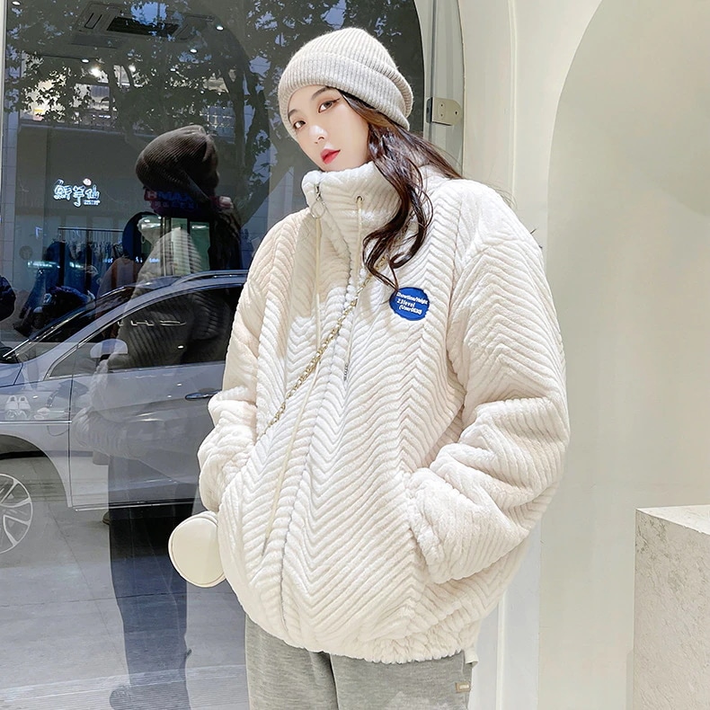 【2枚購入で カジュアル ジャケット ファッション 福袋 トップス 2oo円OFF!】可愛い AWアウター 厚手 防寒カジュア AWアウター 開き襟 人気なリプニット 皮毛一体 厚手 韓国ファッション