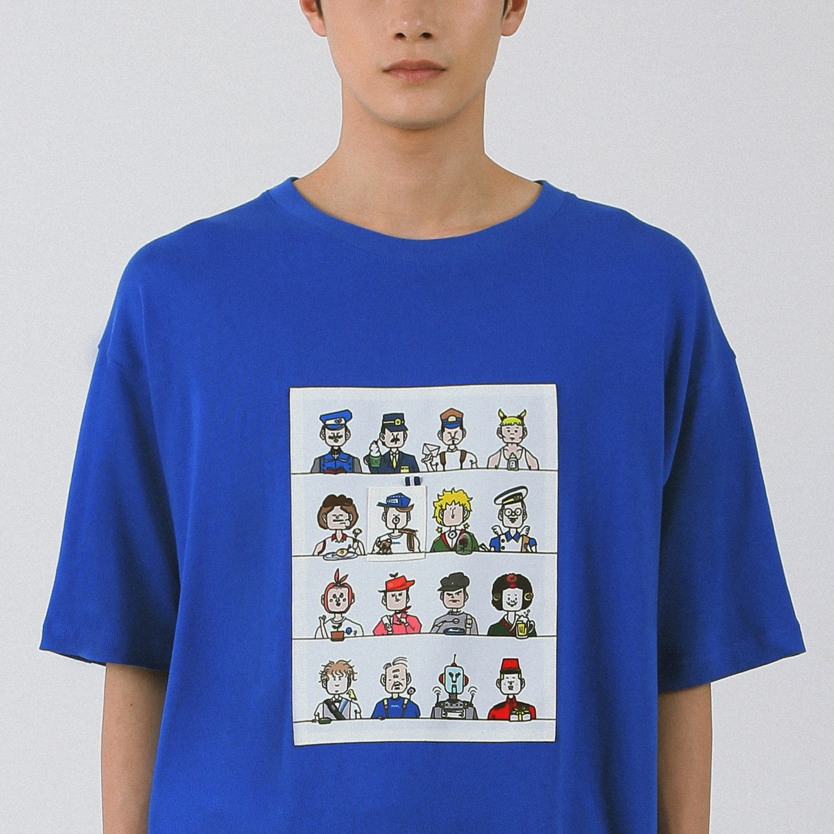 ILLUSTRATION PATCH T-SHIRT_BLUE 韓国半袖Tシャツ
